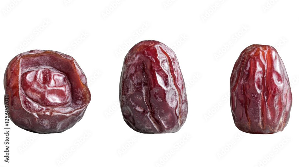 Poster three dried dates rotating on transparent background