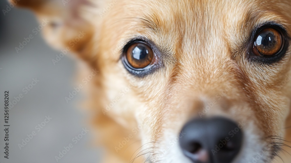 Poster close up of a charming dog with beautiful brown eyes showcasing its expressive features and loyal de