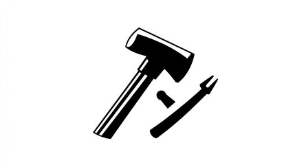 Black and White Illustration of an Axe and a Fork