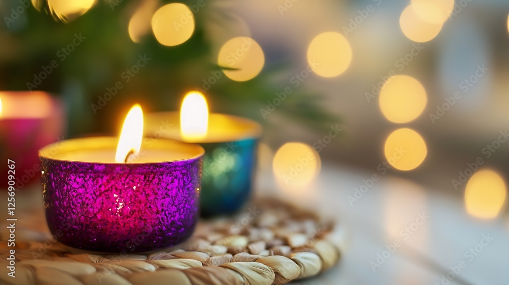 Poster Artistic Display of Colorful Candles Creating a Cozy Atmosphere for Relaxation and Warmth : Generative AI