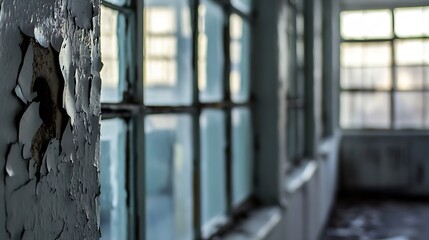 Interior view of old building showcasing peeling paint and rustic charm : Generative AI