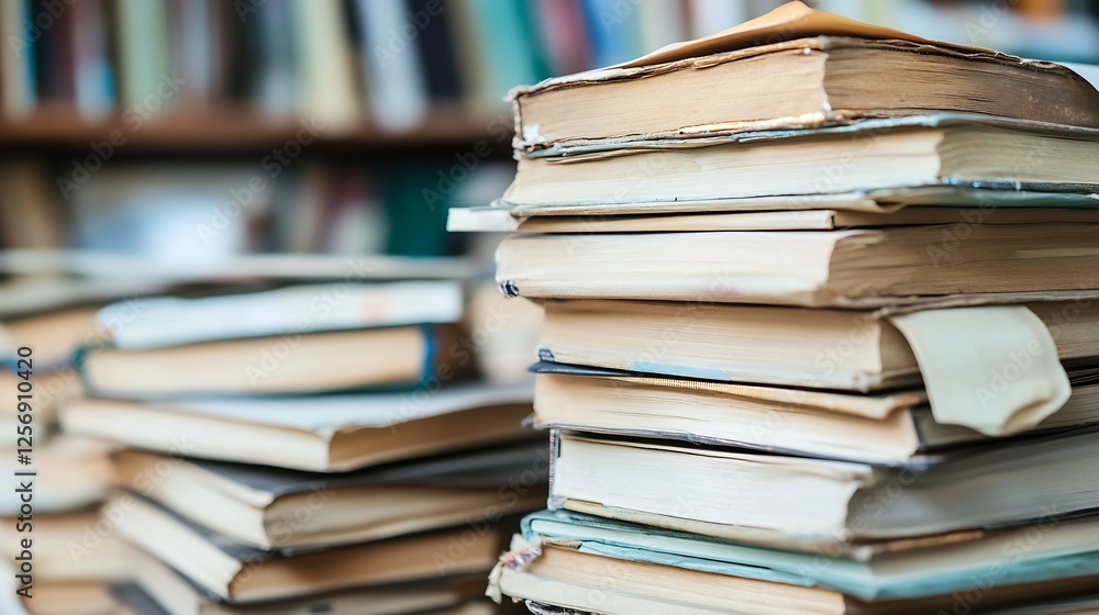 Poster Stack of old books representing knowledge and history in a quaint library setting : Generative AI