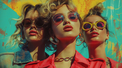 Vibrant vintage collage showcases rebellious women in bold styles and punk culture influences