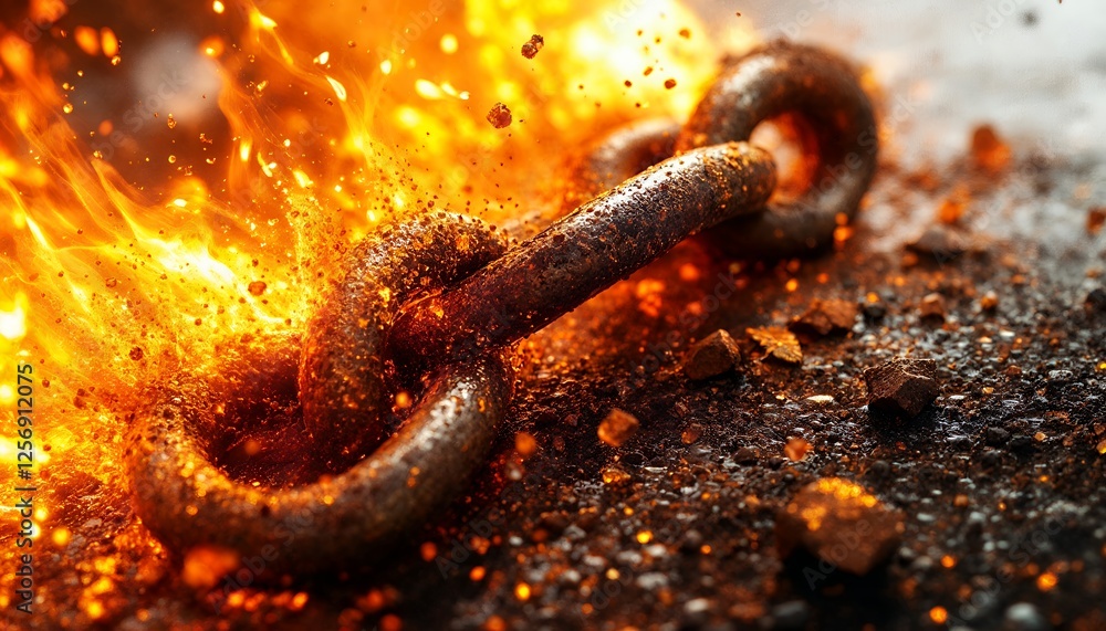 Poster rusty chain macro style burning chain conceptual rusty metal fire theme elements macro photo abstrac