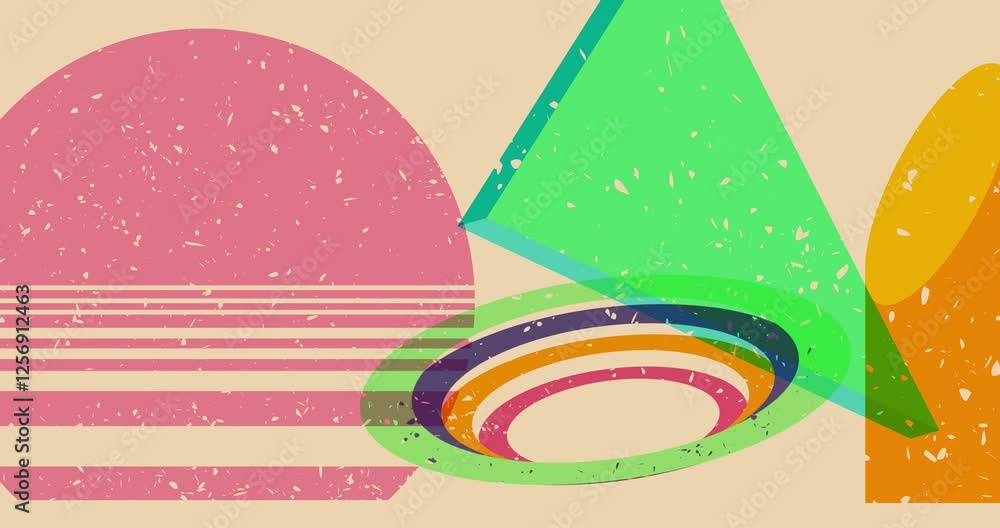 Poster risograph shapes. geometry elements abstract texture. big colorful geometric animation. object in tr