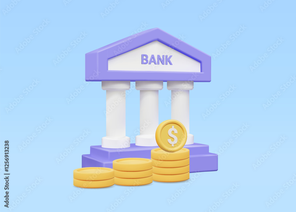 Aufkleber vector 3d rendering of banking and finance concepts. it shows a classic style bank building with a p