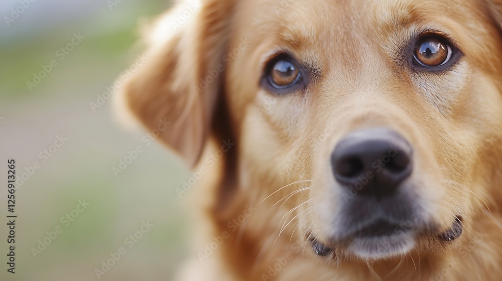 Poster close up of a golden retriever showcasing its expressive eyes in a natural outdoor setting : generat
