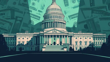 Government Spending Illustration With Capitol Building And Money