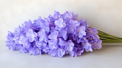 Obraz premium A stunning bouquet of vibrant purple water hyacinthflowers in a long, elegant cluster, beautifully arranged for a decorative corner, with soft natural light highlighting their delicate petals.