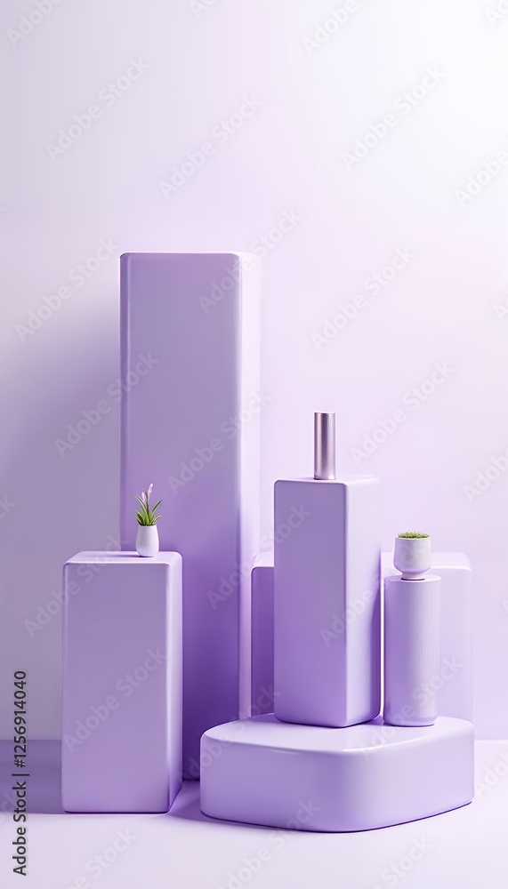 Poster simple pastel color composition with lilac background of objects geometric shapes studio lighting. t
