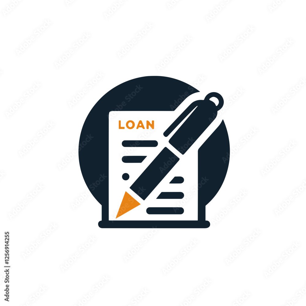 Poster abstract loan agreement icon with a pen hovering above it in minimalist design on white background