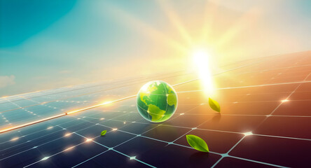 Green Energy, Sustainable Future Earth on Solar Panels.