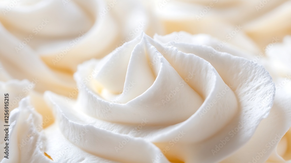 Poster exquisite closeup of beautifully crafted whipped cream rosettes on a dessert surface : generative ai
