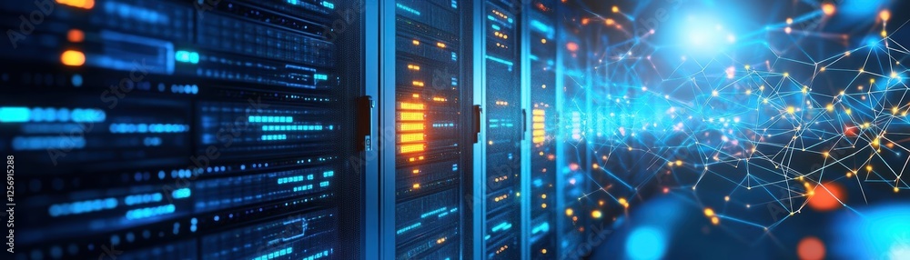 Leinwandbilder Server rack with multiple servers in a modern server room with cooling systems and cables