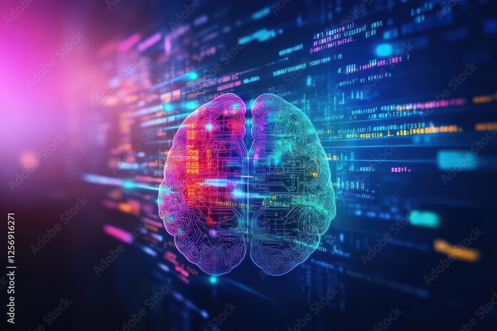 Poster Brain scan image depicting a human shape illustrating brain activity and structure
