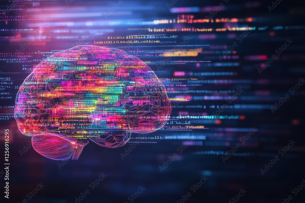 Poster Brain with digital circuit background showcasing technology and neuroscience concepts in a modern design
