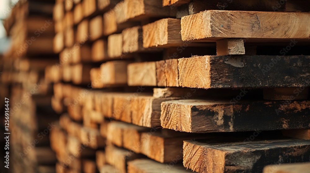 Poster stacked wooden pallets highlighting the natural texture and patterns of wood : generative ai
