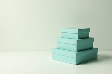 Stack of Three Light Blue Cardboard Gift Boxes on a White Surface
