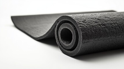 Rolled Up Yoga Mat on White Background