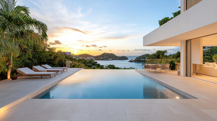 luxurious infinity pool overlooking tranquil ocean at sunset