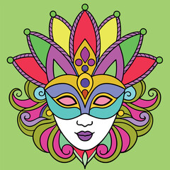 "Mardi Gras Celebration Vector Art – Mask, Beads, and Party Elements"
