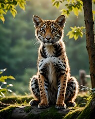 Obraz premium Jungle tigers stand upright looking for prey