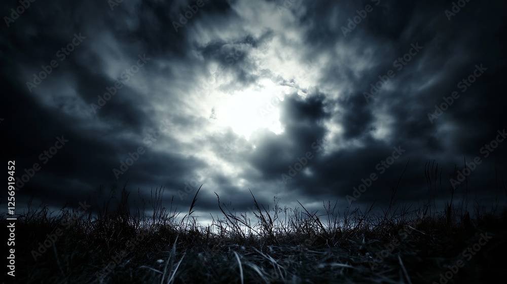 Poster dramatic landscape showing dark storm clouds gathering on a moody overcast sky : generative ai