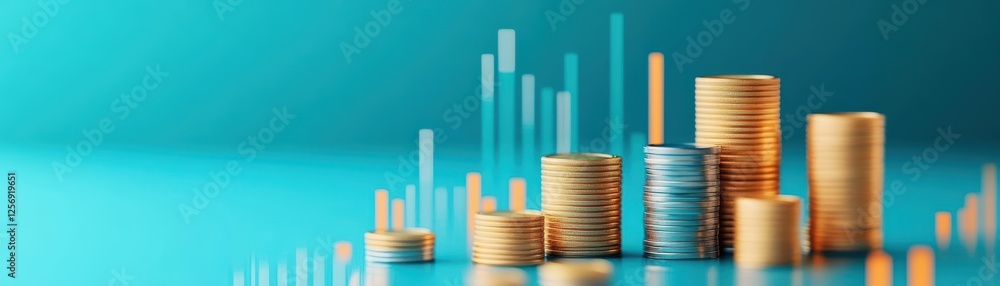 Aufkleber stack of coins with a rising graph representing financial growth and investment trends