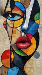 Abstract Graffiti Mural of a Woman's Face