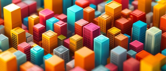 Obraz premium Colorful abstract city skyline with geometric shapes.