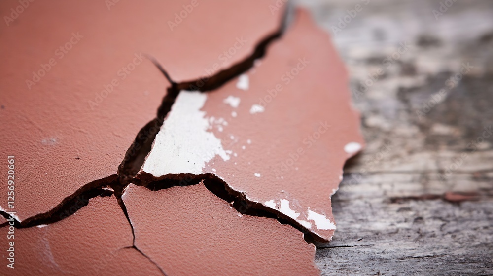 Aufkleber Closeup view of a cracked surface on a clay object showcasing intricate details and rustic appeal : Generative AI
