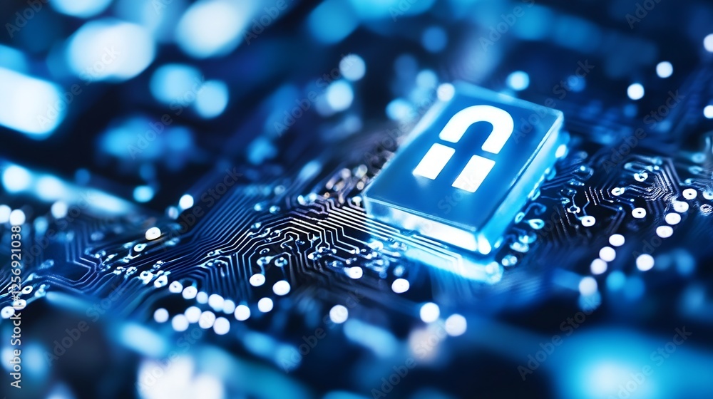 Fototapete A hightech close up shot of a digital padlock symbolizing cybersecurity and data protection in a modern world : Generative AI