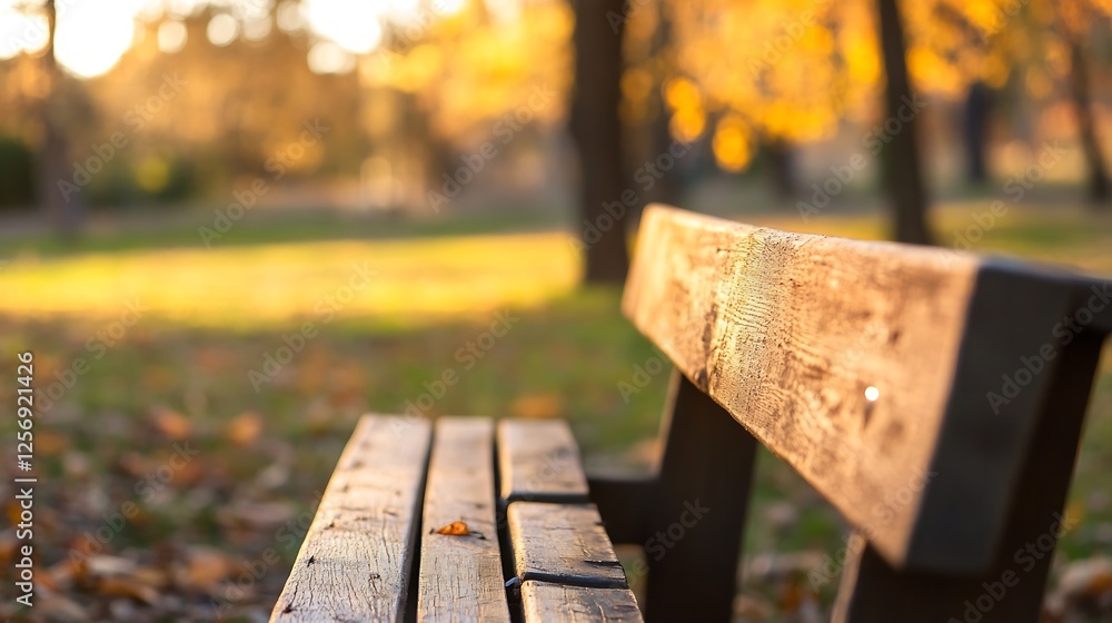 Aufkleber wooden park bench surrounded by colorful autumn foliage creating a serene and peaceful outdoor setti
