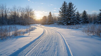 Obraz premium Winter sunrise cross-country ski trail