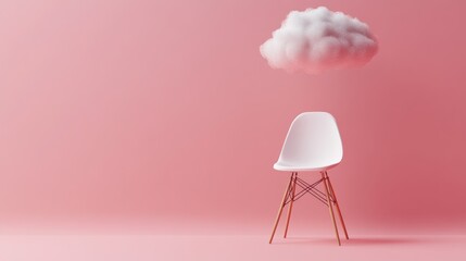 Pink room, chair, cloud, waiting, relaxation, minimalist design, stock photo