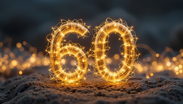 Golden Number 60, Sparkling Design on a Dark Surface