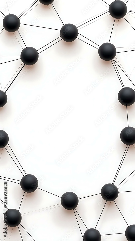 Poster diagram structure trio abstract connection concept with black spheres and lines on a white backgroun