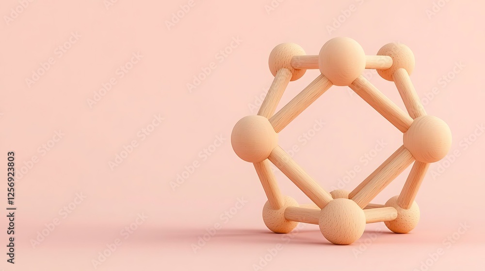 Aufkleber diagram structure trio wooden abstract representation of a geometric structure on a soft pink backgr