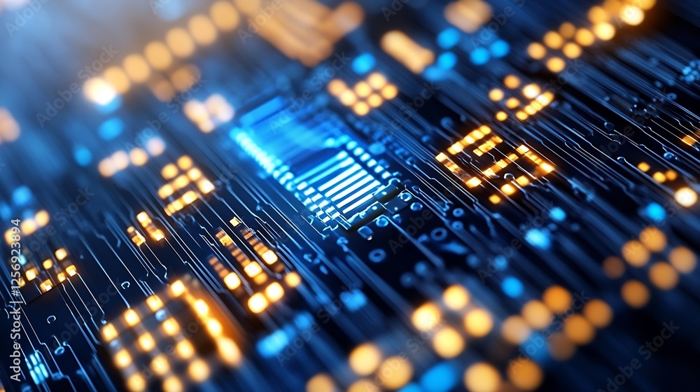 Leinwandbilder Abstract digital circuit board background with glowing elements and intricate patterns for technology themes : Generative AI