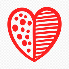 Doodle hand drawn heart drawing on white background