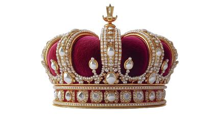 Fototapeta premium A stunning royal crown adorned with diamonds and red velvet. Perfect for royalty themes. jewel gold isolated on transparent background
