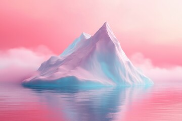 A serene mountain reflects in still water under a soft pink sky with gentle clouds.