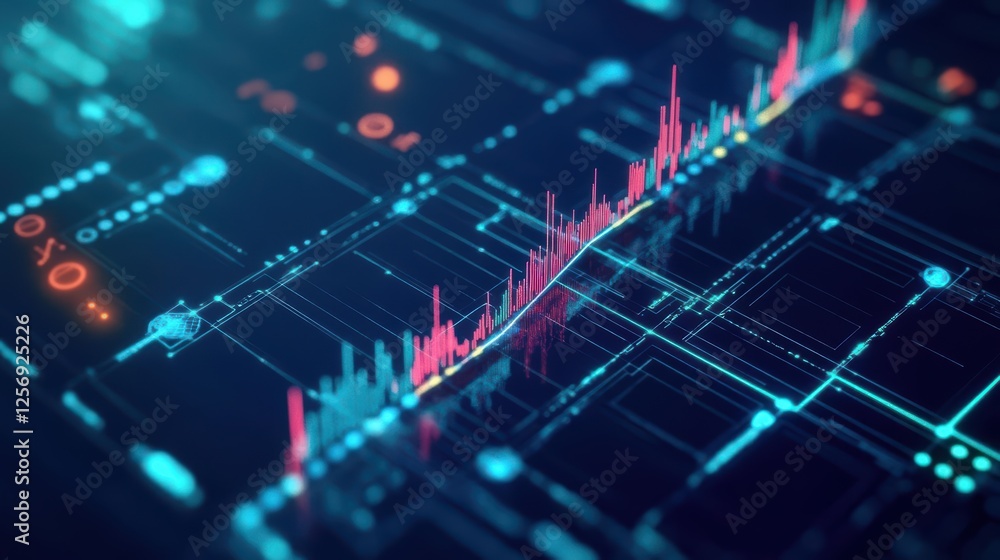 Poster Blue and red abstract background with line graph for data visualization and presentation design
