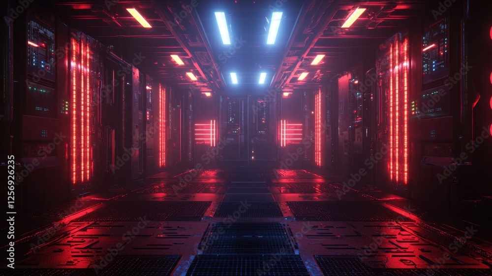 Poster a dynamic stage filled with intersecting red and blue lasers, their glow diffused by dramatic fog ef