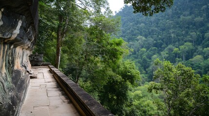 Fototapeta premium Serene view of lush green forest landscape highlighting tranquility in nature : Generative AI