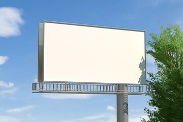 Fototapeta premium 3d rendering blank billboard mockup on blue sky
