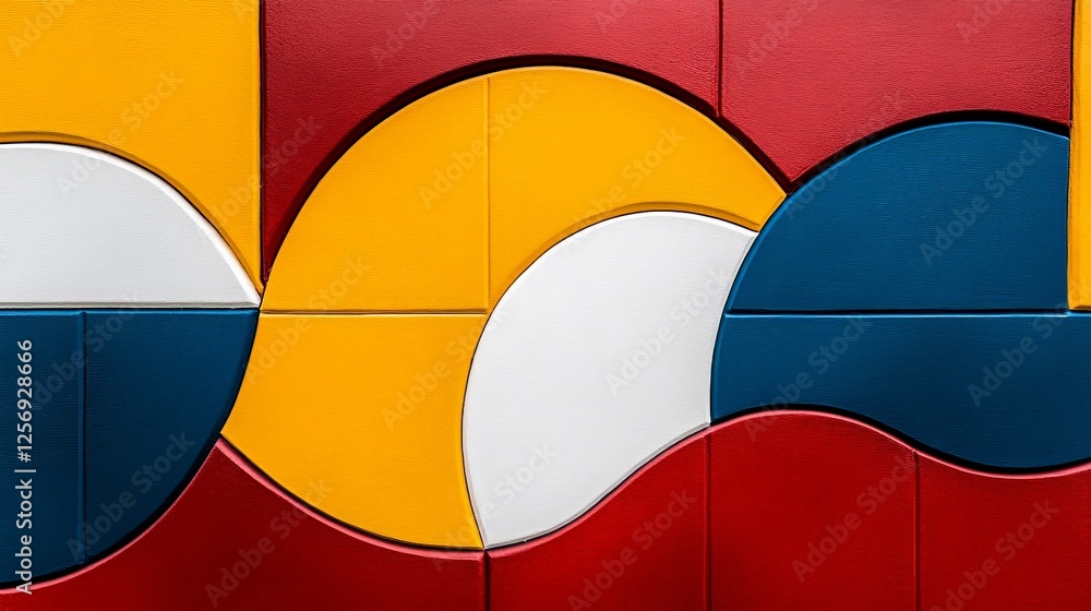 Poster colorful abstract design with curved shapes and geometric patterns