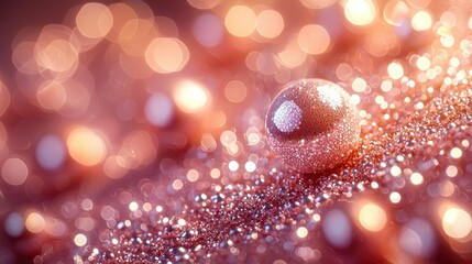 Close-up of sparkling beads on a textured surface with a dreamy bokeh background