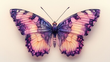 Vibrant butterfly with intricate patterns displayed symmetrically against a soft background