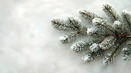 Snowy Pine Branch: A delicate snow-dusted pine branch rests on a textured surface, evoking a serene winter scene. Perfect for holiday cards, winter-themed designs.